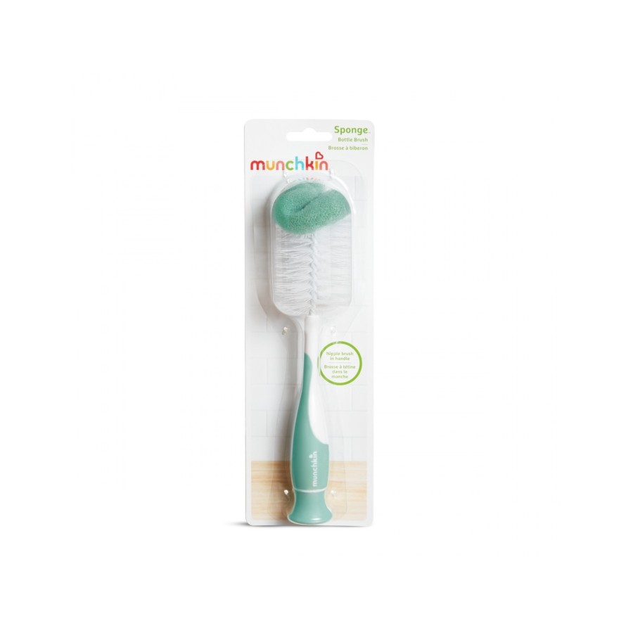 Munchkin Bottle & Teat Βούρτσα Καθαρισμού Μπουκαλιών με Σφουγγαράκι Πράσινη