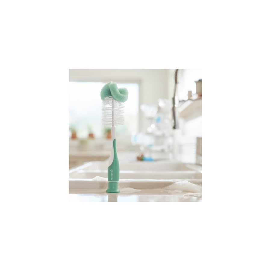 Munchkin Bottle & Teat Βούρτσα Καθαρισμού Μπουκαλιών με Σφουγγαράκι Πράσινη