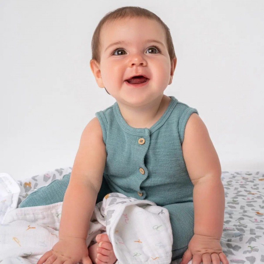 Βρεφική Κουβέρτα Βαμβακερής Μουσελίνας Aden + Anais Essentials Alphabet Animals 112x112εκ.