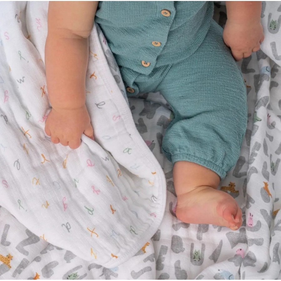 Βρεφική Κουβέρτα Βαμβακερής Μουσελίνας Aden + Anais Essentials Alphabet Animals 112x112εκ.