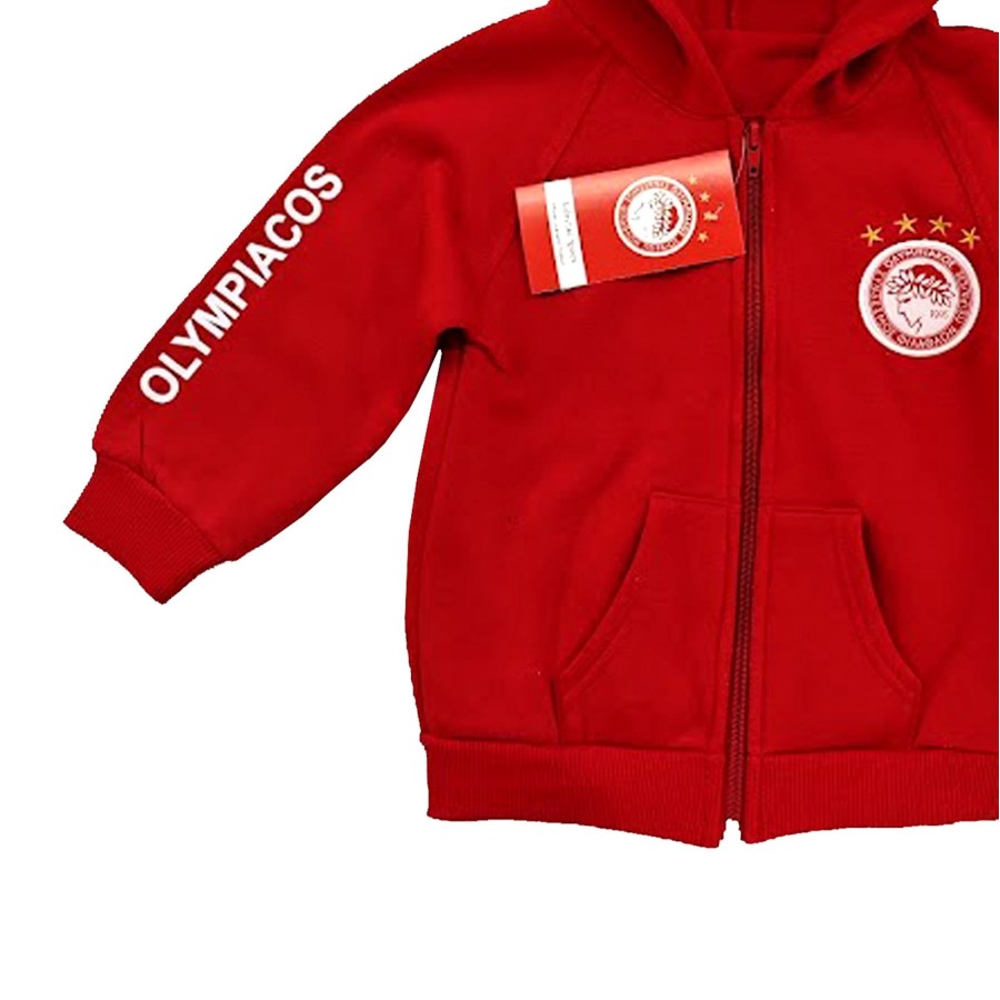 Ολυμπιακός Βρεφική Ζακέτα Φούτερ Olympiacos με Κουκούλα Κόκκινη