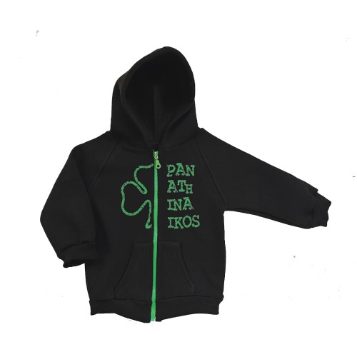 Παναθηναϊκός Βρεφική Ζακέτα Half Clover Μαύρη με Πλαστικό Φερμουάρ