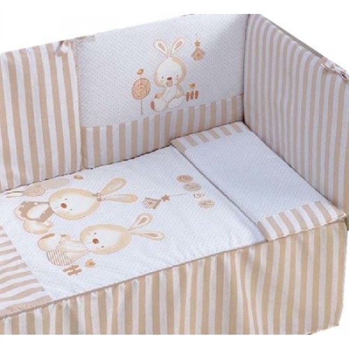 Interbaby σετ προίκας 9 τεμαχίων για κρεβάτι 70x140 Conejo Baby beige