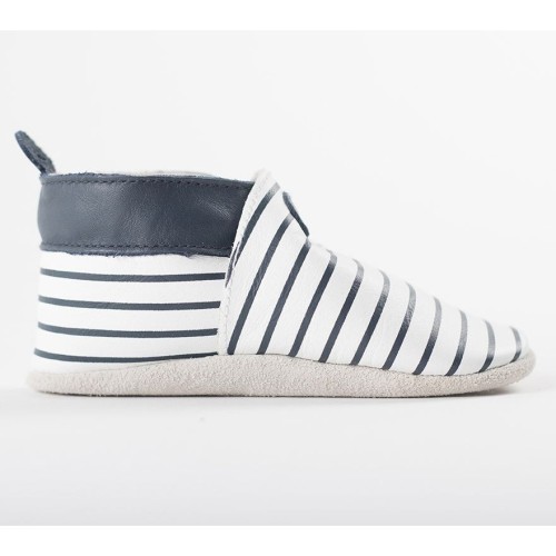 Bobux Δερμάτινο βρεφικό παπούτσι  Softsoles Stripes White and Navy - 4335