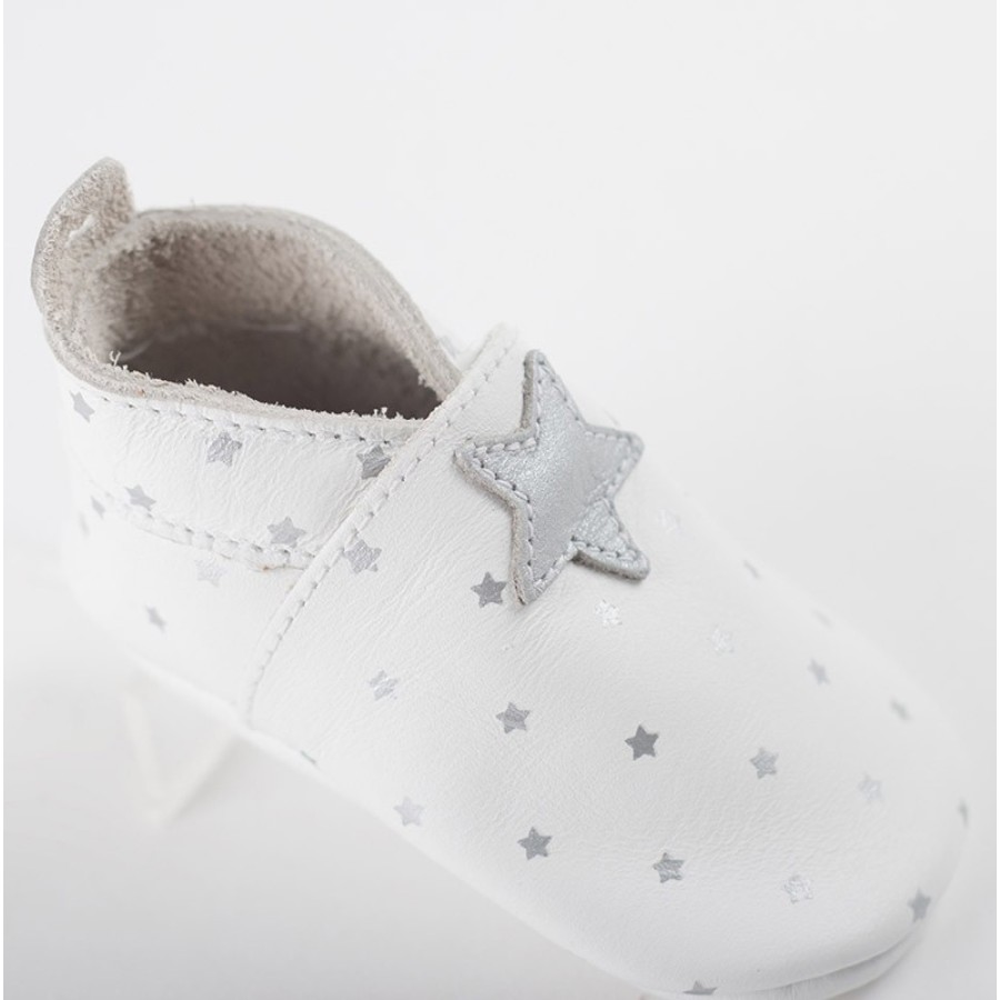 Bobux Δερμάτινο βρεφικό παπούτσι  Softsoles Stars White and Silver-4324