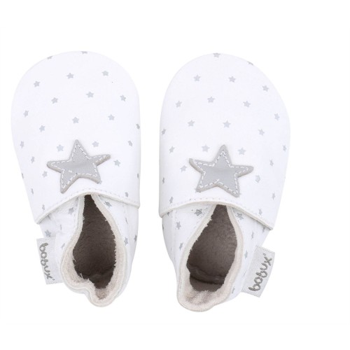 Bobux Δερμάτινο βρεφικό παπούτσι  Softsoles Stars White and Silver-4324