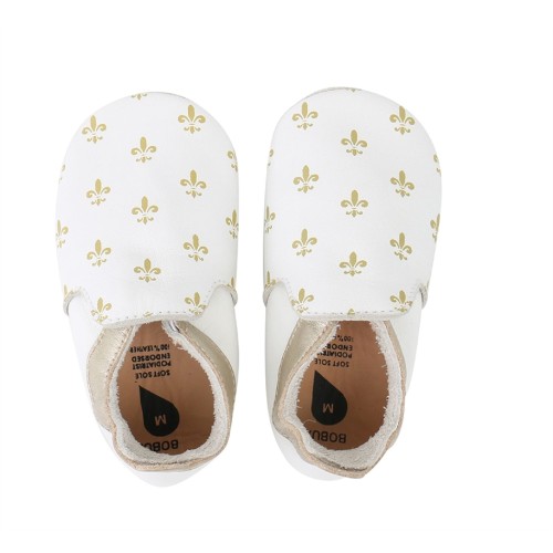 Bobux Δερμάτινο βρεφικό παπούτσι Softsoles  Fleur De Lis White/Gold(4391-WHIT-M)