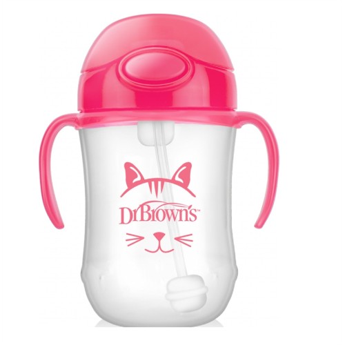 Dr. Browns Κύπελλο με εύπλαστο καλαμάκι PINK 270ml -91011
