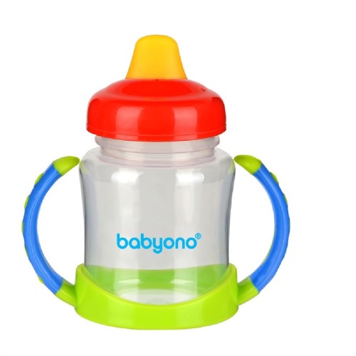 BabyOno Ποτηράκι Non-spill με μαλακό στόμιο-180ML-BN206 (κόκκινο-πράσινο)