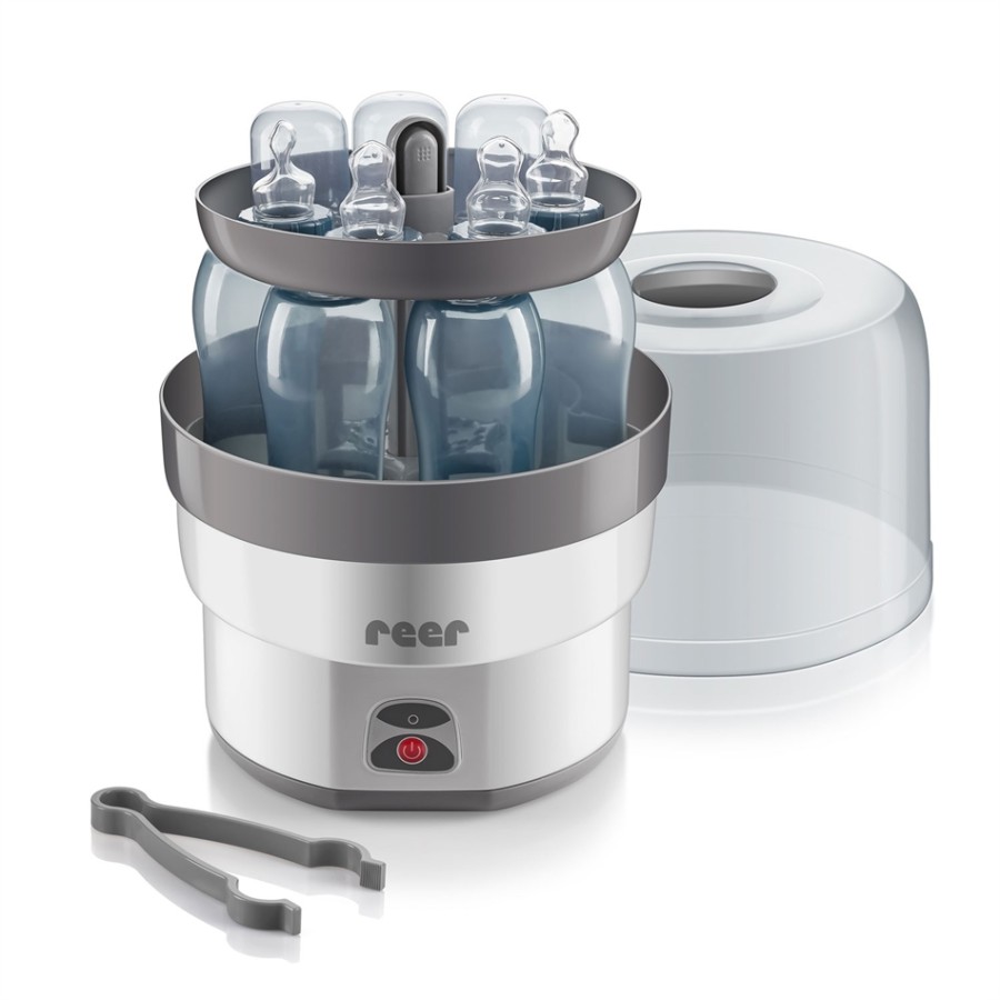 Reer Vapo Max αποστειρωτής Promo Set -36030( ΛΕΥΚΟ/ ΓΚΡΙ) και ΔΩΡΑ 1 λαβίδα,1 βούρτσα καθαρισμού μπουκαλιών και θηλών,3 κουταλάκια ,1 δοσομετρητή σκόνης γάλακτος