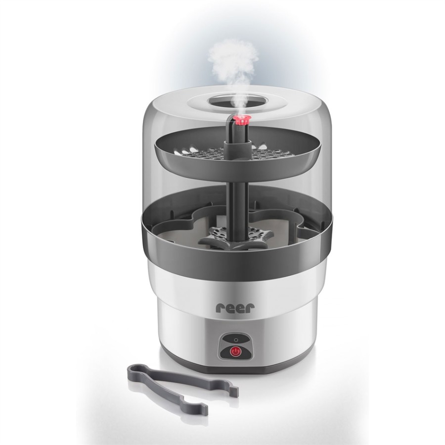 Reer Vapo Max αποστειρωτής Promo Set -36030( ΛΕΥΚΟ/ ΓΚΡΙ) και ΔΩΡΑ 1 λαβίδα,1 βούρτσα καθαρισμού μπουκαλιών και θηλών,3 κουταλάκια ,1 δοσομετρητή σκόνης γάλακτος