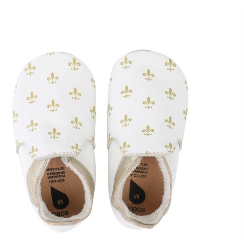 Bobux Δερμάτινο βρεφικό παπούτσι Soft sole Fleur De Lis White/Gold - 4391