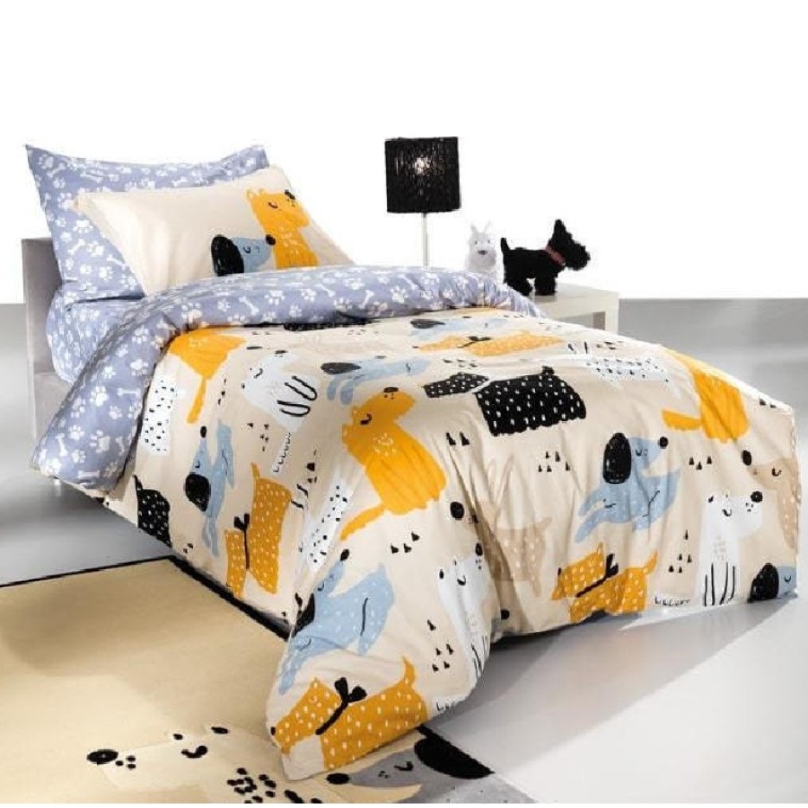 Saint Clair Σετ σεντόνια  3τεμ 100% βαμβάκι  160x250 DOGGY BLUE