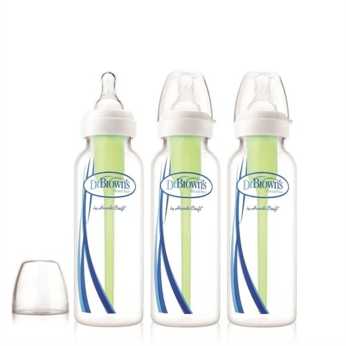 Dr. Brown's Natural Flow Options, Πλαστικά Μπιμπερό Μπλε με Στενό Λαιμό & Θηλή Σιλικόνης 3χ250ml SB 83005