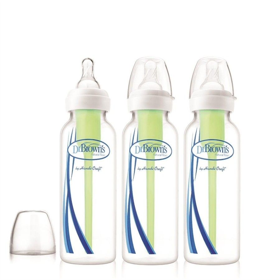 Dr. Brown's Natural Flow Options, Πλαστικά Μπιμπερό Μπλε με Στενό Λαιμό & Θηλή Σιλικόνης 3χ250ml SB 83005