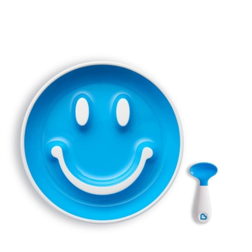 MUNCHKIN σετ Μπολ με βεντούζα & Κουτάλι Smiley Plate Blue