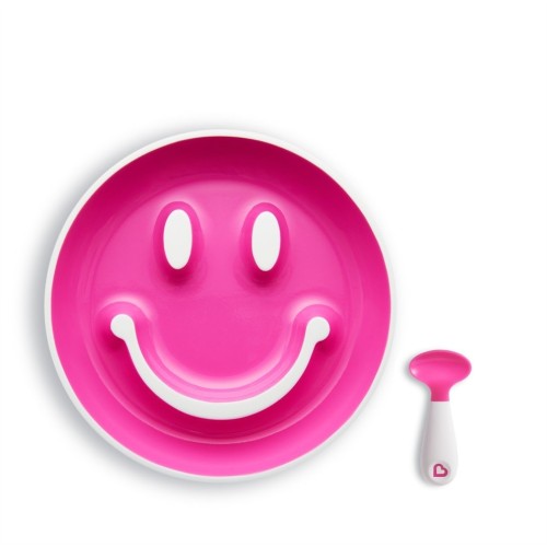 MUNCHKIN σετ Μπολ με βεντούζα & Κουτάλι Smiley Plate Pink