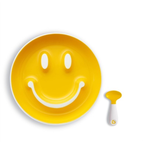 MUNCHKIN σετ Μπολ με βεντούζα & Κουτάλι Smiley Plate Yellow