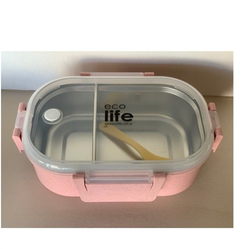 ECOLIFE Light Pink Φαγητοδοχείο με 900ml  πλαστικό με ανοξειδωτο εσωτερικο || Με χώρισμα 33-BO-9073