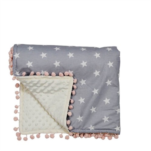 BebeStars Κουβέρτα fleece με pom-pom Stars 3073 (0,90x1,110cm)