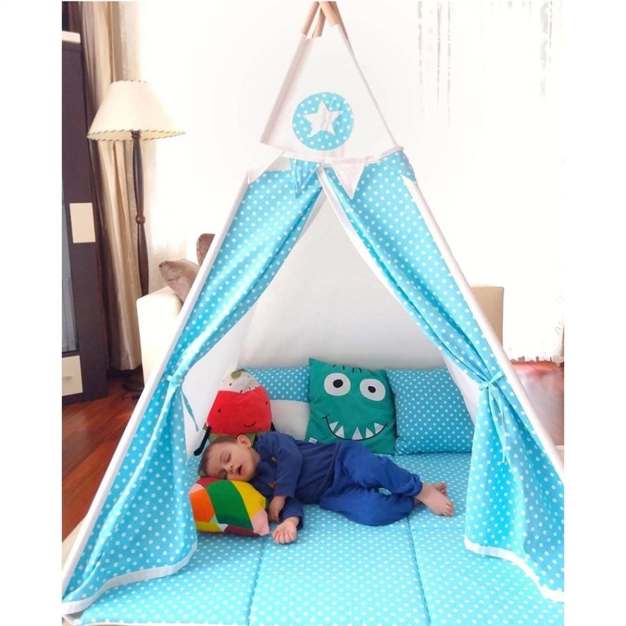 Mysunshine Παραμυθένια παιδική σκηνή Polka Light Blue μαζί με στρώμα και 2 μαξιλάρια -MST-PLK2