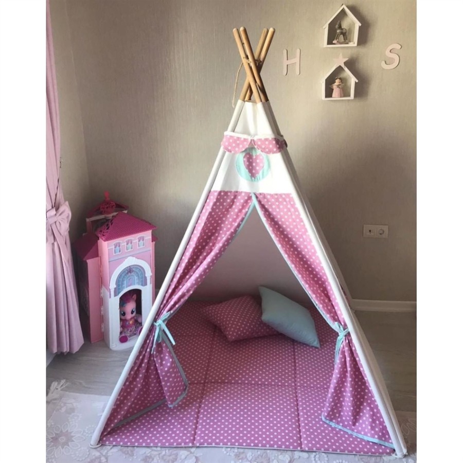 Mysunshine Παραμυθένια παιδική σκηνή  Polka Pink μαζί με στρώμα και 2 μαξιλάρια -MST-PLK1