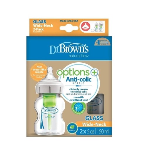 Dr. Brown's Γυάλινα Μπιμπερό με Φαρδύ Λαιμό Options+ 150ml (2 τεμ) WB52700