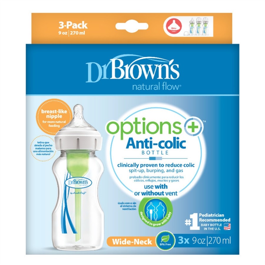 Dr. Brown's Πλαστικά Μπιμπερό με Φαρδύ Λαιμό Options+ 270ml (3τμχ) WB93600