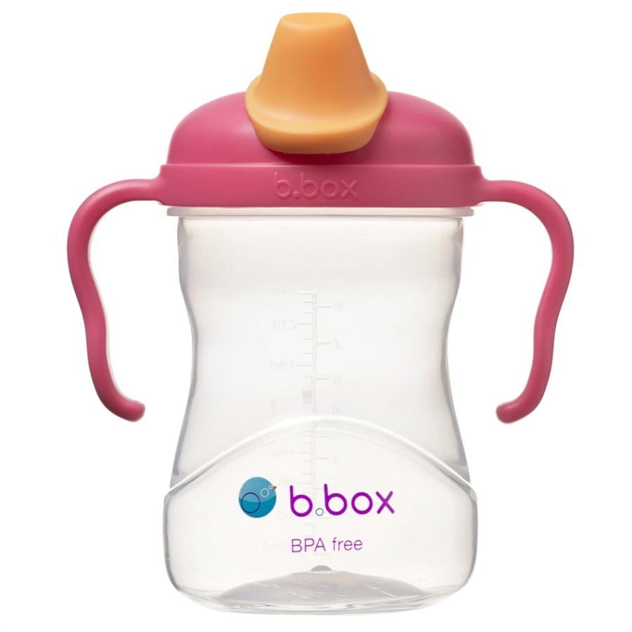 B.box Εκπαιδευτικό ποτηράκι 240ml  με 4 διαφορετικά καπάκια εκπαίδευσης Sippy Cup 4 in 1 - raspberry