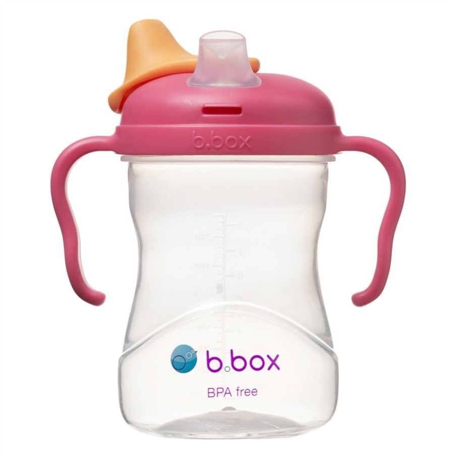 B.box Εκπαιδευτικό ποτηράκι 240ml  με 4 διαφορετικά καπάκια εκπαίδευσης Sippy Cup 4 in 1 - raspberry