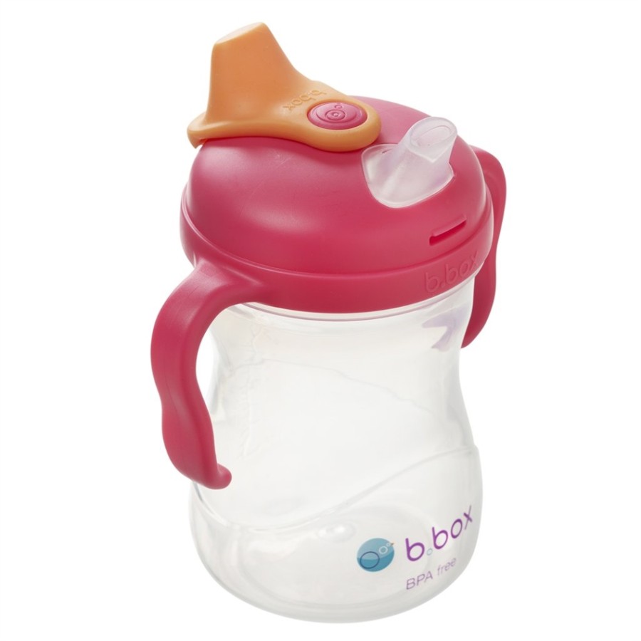 B.box Εκπαιδευτικό ποτηράκι 240ml  με 4 διαφορετικά καπάκια εκπαίδευσης Sippy Cup 4 in 1 - raspberry