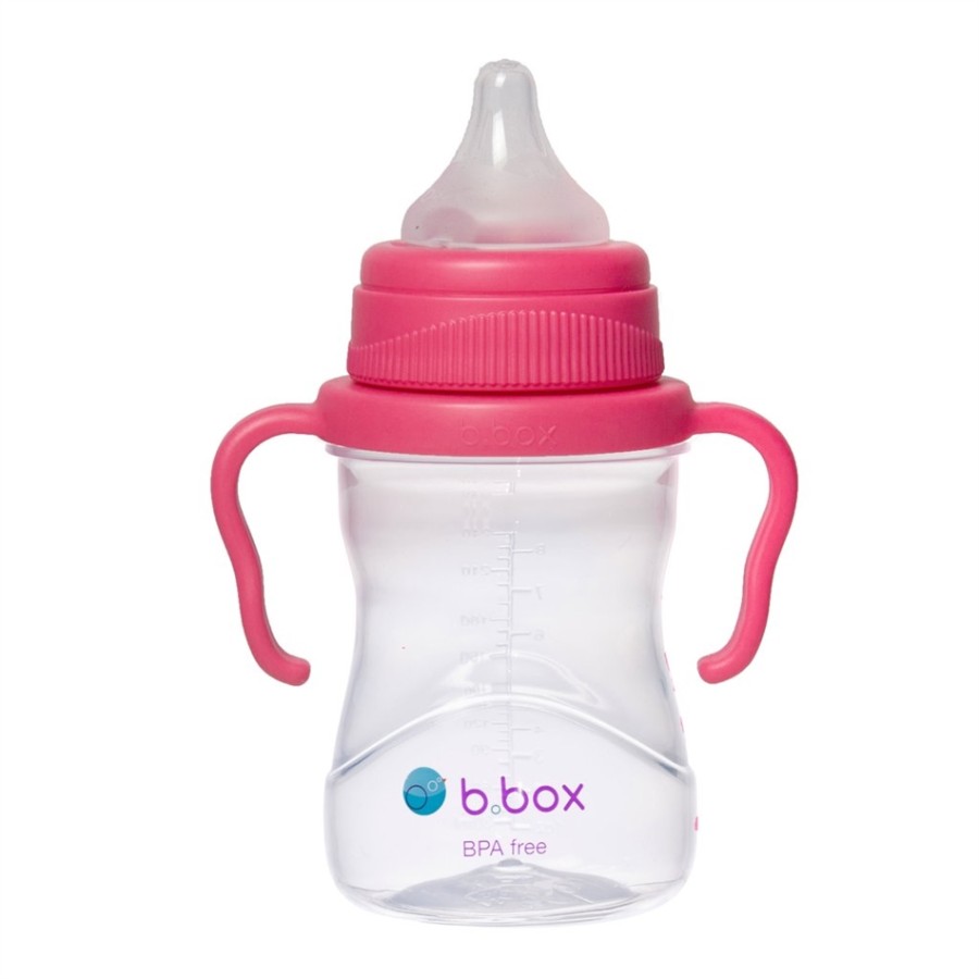 B.box Εκπαιδευτικό ποτηράκι 240ml  με 4 διαφορετικά καπάκια εκπαίδευσης Sippy Cup 4 in 1 - raspberry