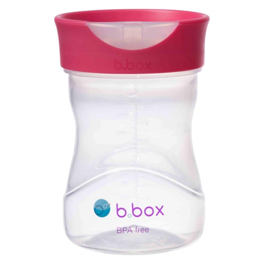 B.box Εκπαιδευτικό ποτηράκι 240ml  με 4 διαφορετικά καπάκια εκπαίδευσης Sippy Cup 4 in 1 - raspberry