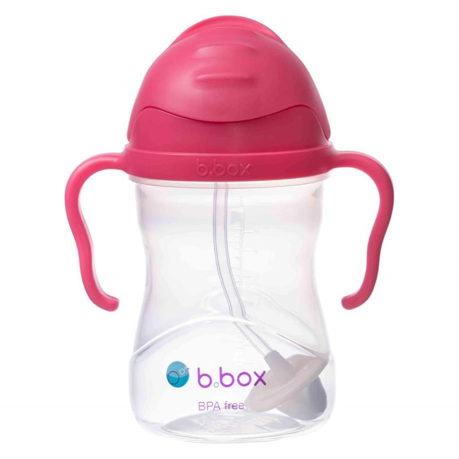 B.box Εκπαιδευτικό ποτηράκι 240ml  με 4 διαφορετικά καπάκια εκπαίδευσης Sippy Cup 4 in 1 - raspberry