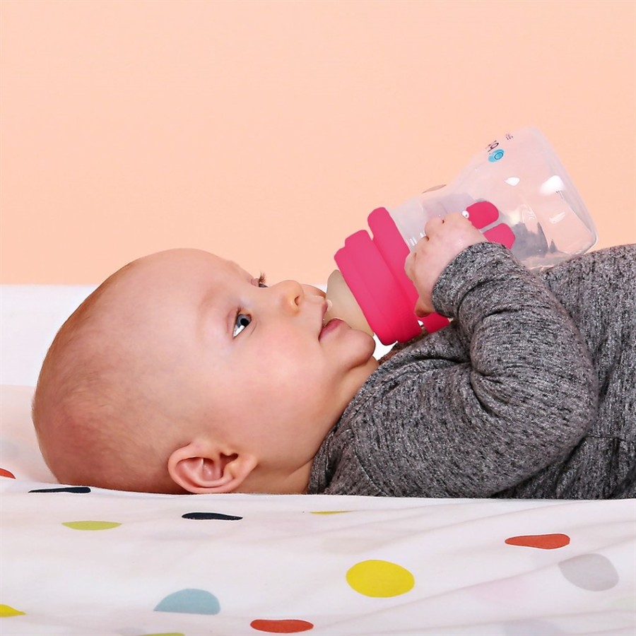 B.box Εκπαιδευτικό ποτηράκι 240ml  με 4 διαφορετικά καπάκια εκπαίδευσης Sippy Cup 4 in 1 - raspberry