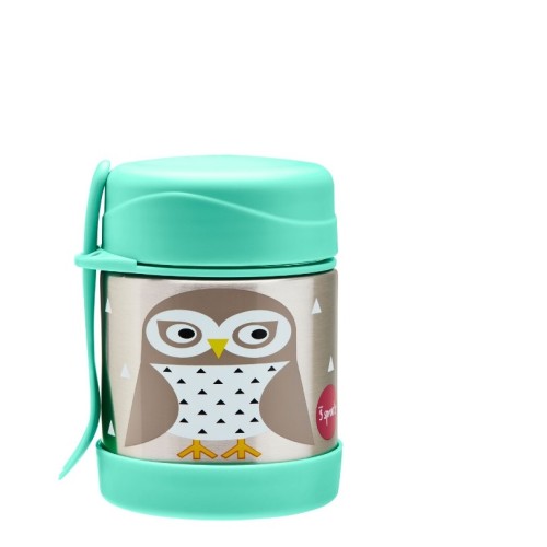 3 Sprouts ανοξείδωτος θερμός  φαγητού Food Jar & Spork Owl 350ml (0907-IFJOWL)