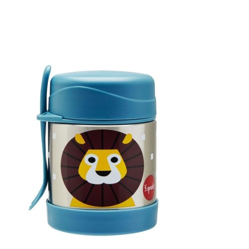 3 Sprouts ανοξείδωτος θερμός  φαγητού Food Jar & Spork LION 350ml (0907-IFJLIO)