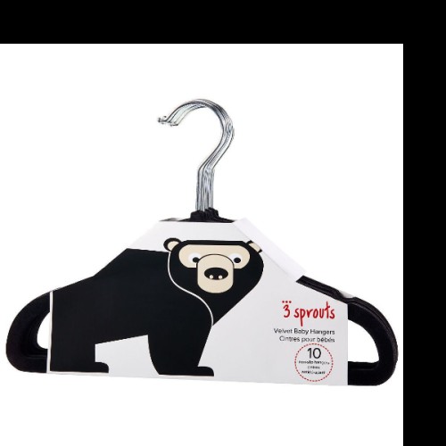 3 sprouts σετ  10 τμχ  παιδικές κρεμάστρες black  velvet Hangers  Bear - IHNBEA