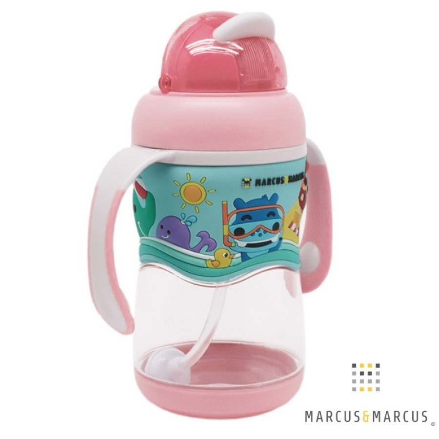 Marcus & Marcus Μπουκάλι 2 Stage Sippy Cup Καλαμάκι Σιλικόνης Βαρίδι Tritan  ροζ MNMBB30-PK