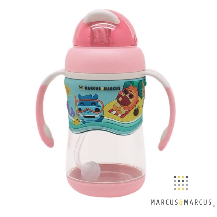 Marcus & Marcus Μπουκάλι 2 Stage Sippy Cup Καλαμάκι Σιλικόνης Βαρίδι Tritan  ροζ MNMBB30-PK