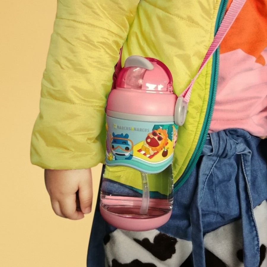 Marcus & Marcus Μπουκάλι 2 Stage Sippy Cup Καλαμάκι Σιλικόνης Βαρίδι Tritan  ροζ MNMBB30-PK