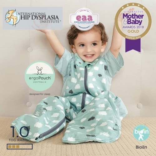 ergoPouch Υπνόσακος Οικολογικός που Αναπνέει Sleep Suit 2 σε 1  Mint Clouds 8-24 μηνών 1.0 TOG( ZEPSS-1.0T08-24YMMC19)