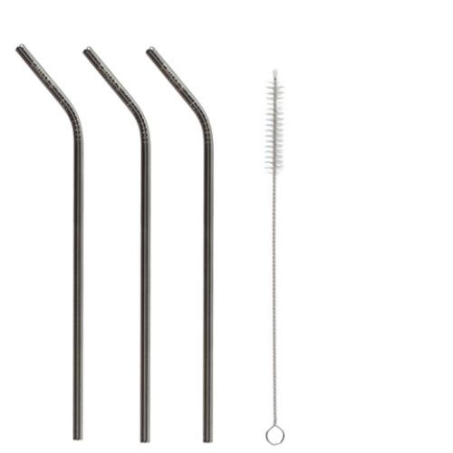 CHILLY'S  3 τμχ μεταλλικά ανοξείδωτα καλάμακια  3 REUSABLE STAINLESS STEEL STRAWS - 200605 δώρο βούρτσα καθαρισμού