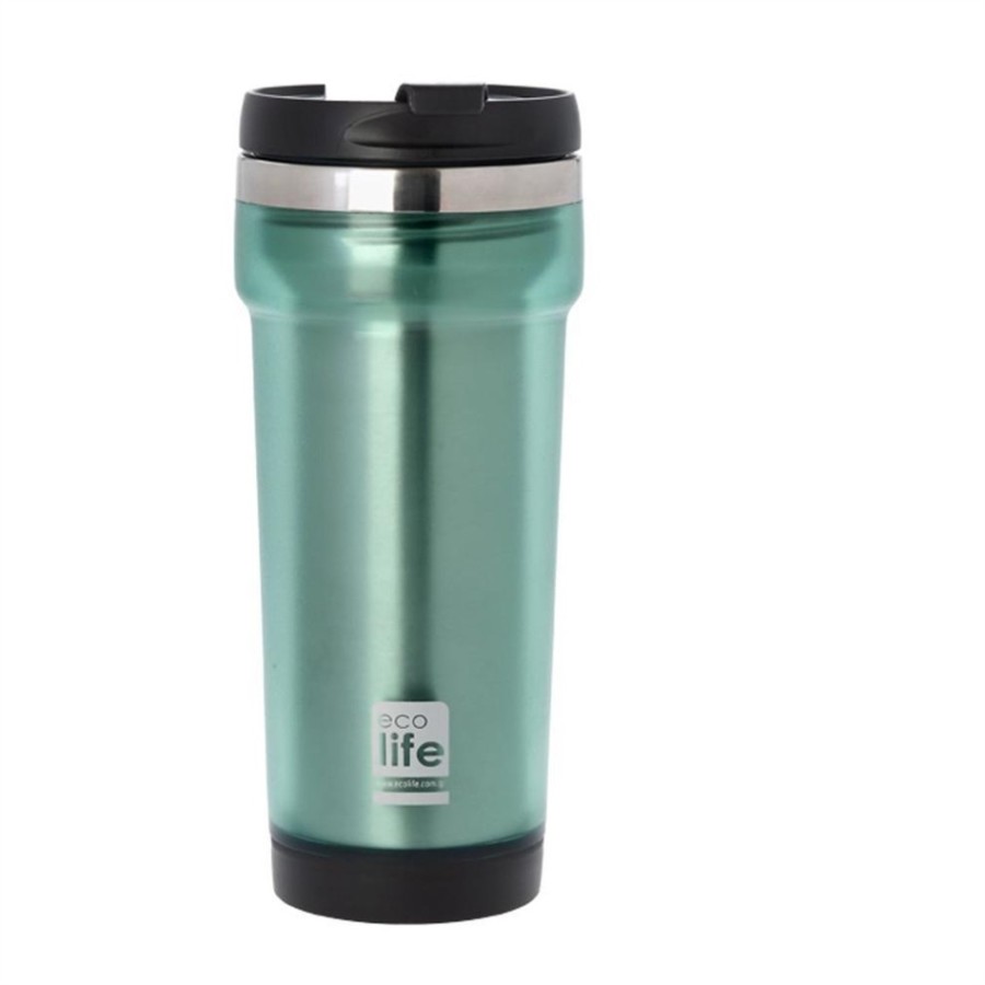 ECOLIFE Ανοξείδωτος θερμός για ροφήματα  και Coffee thermos Green  420ml (plastic outside)  33-BO-4007