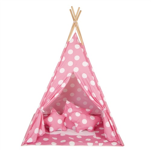 BABY ADVENTURE Παιδική Σκηνή Teepee Pink Dots  BR75044 - ΔΏΡΟ 3 ΔΙΑΚΟΣΜΗΤΙΚΆ ΜΑΞΙΛΆΡΙΑ