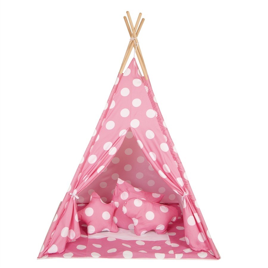 BABY ADVENTURE Παιδική Σκηνή Teepee Pink Dots  BR75044 - ΔΏΡΟ 3 ΔΙΑΚΟΣΜΗΤΙΚΆ ΜΑΞΙΛΆΡΙΑ