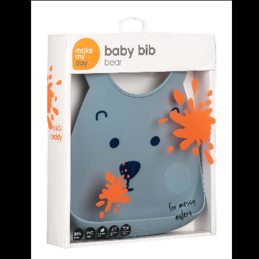 Make my Day Σαλιάρα από BPA free Σιλικόνη 6+ Μηνών BABY BIB BEAR Αρκούδα 70135