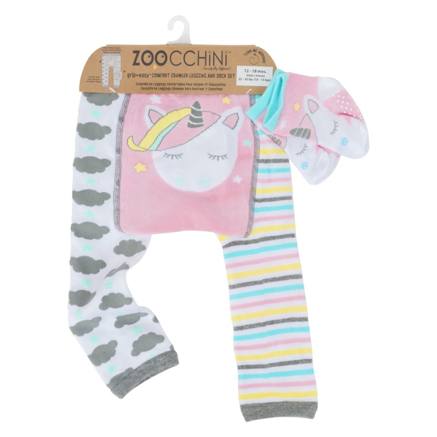 Zoocchini Σετ Ρούχων για Μπουσούλημα Grip+Easy Crawler Pants-Socks Set Allie the Alicorn ZOO12504