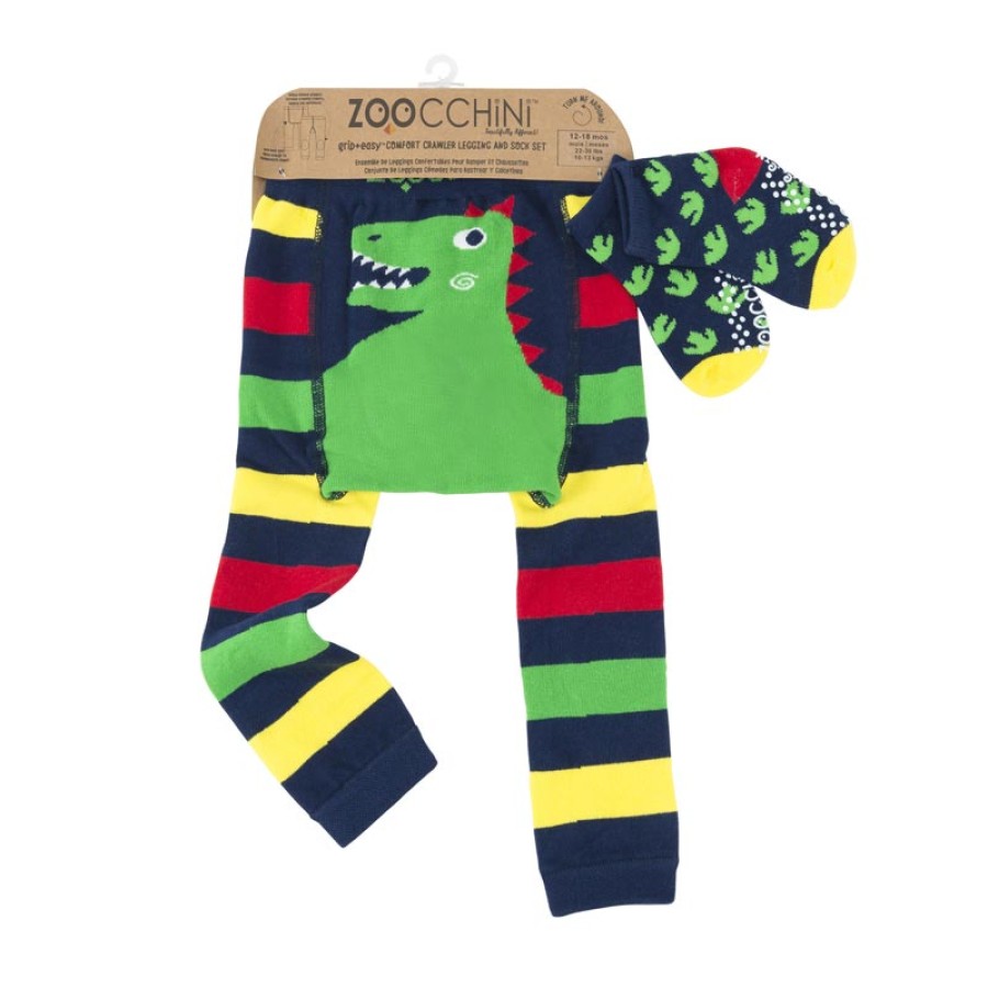 Zoocchini Σετ Ρούχων για Μπουσούλημα Grip+Easy Crawler Pants-Socks Set Devin the Dinosaur ZOO12509