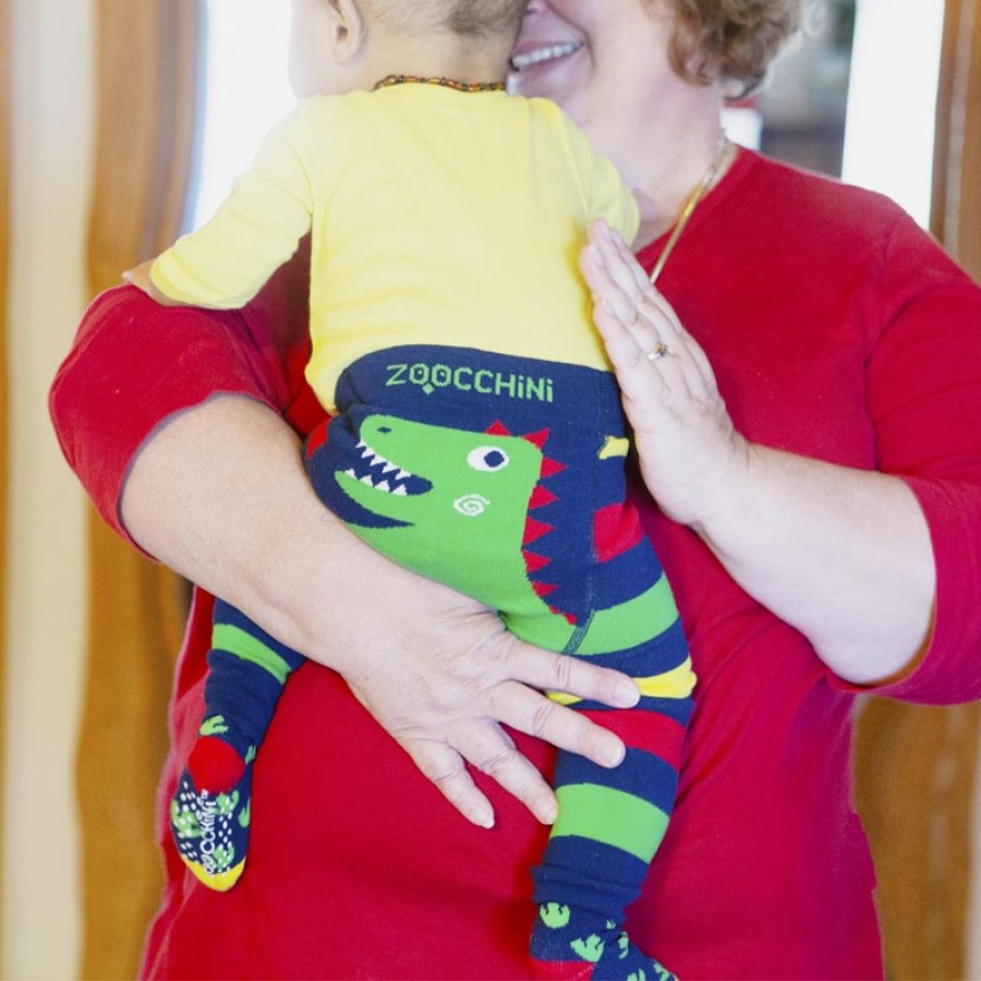 Zoocchini Σετ Ρούχων για Μπουσούλημα Grip+Easy Crawler Pants-Socks Set Devin the Dinosaur ZOO12509